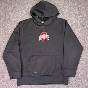 Nike OSU Ohio State Buckeyes Therma-FIT Kids Pullover Hoodie Gray Large Football